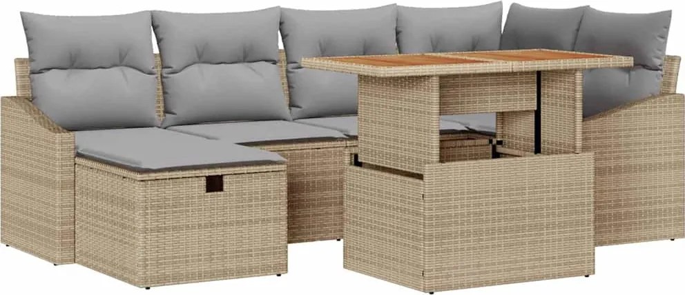 vidaXL Set de canapele pentru grădină 7 pcs Bej poliratan
