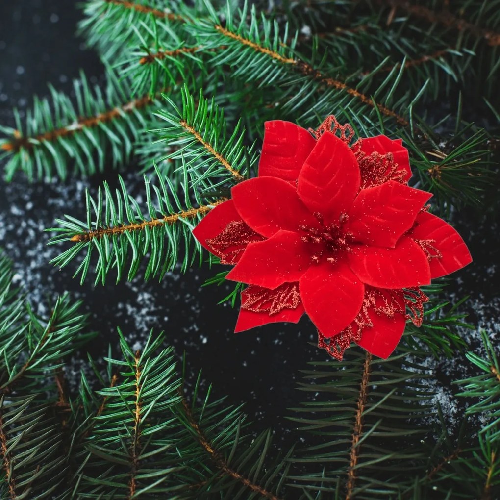 Decorațiuni de Crăciun Poinsettia cu clește roșu,set de 6 bucăți
