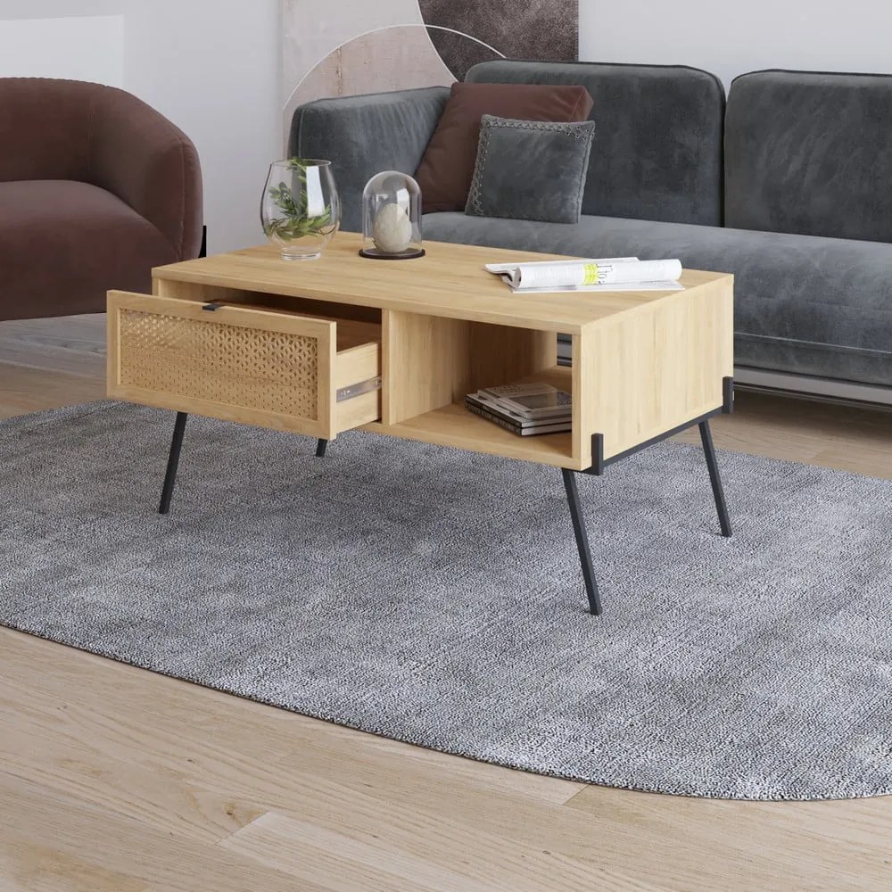 Măsuță de cafea în culoare naturală cu aspect de lemn de stejar 60x100 cm Ecrin – Marckeric