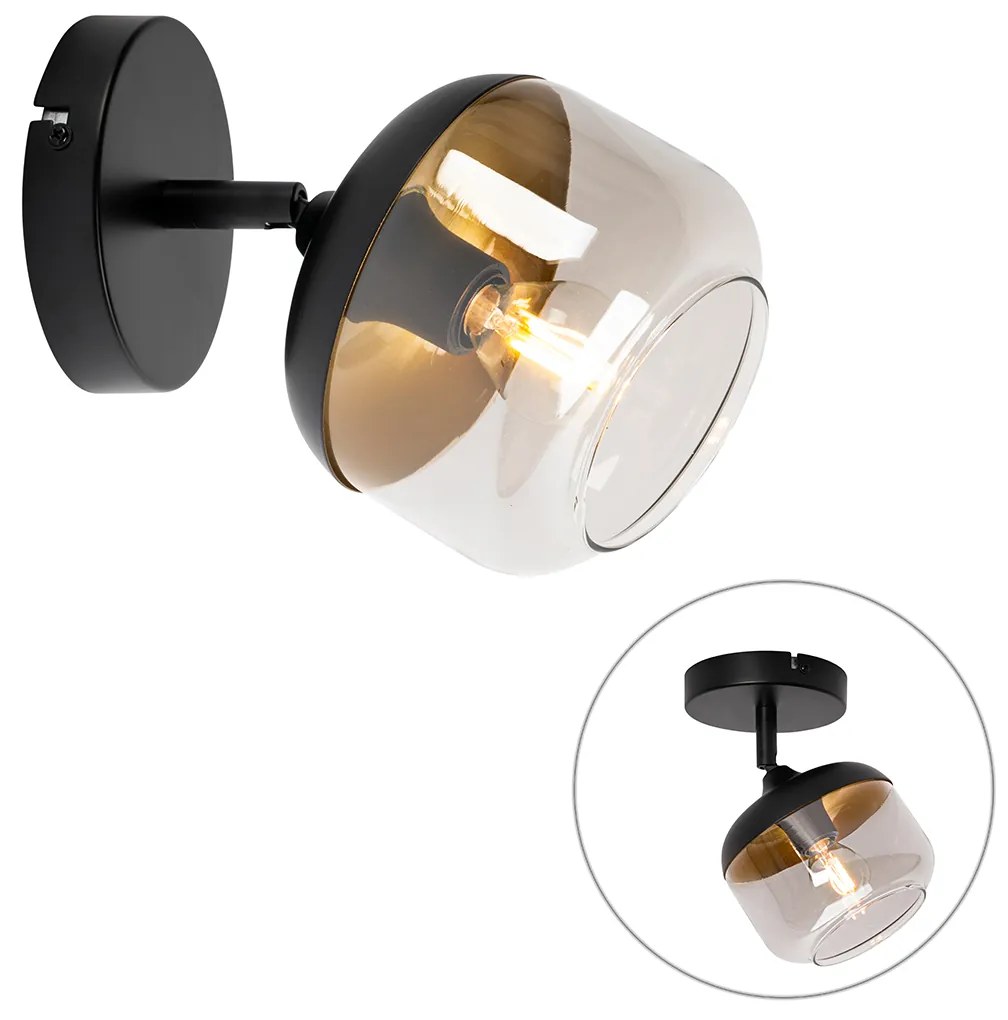 Spotlight de design negru cu auriu și sticlă fumurie - Kyan