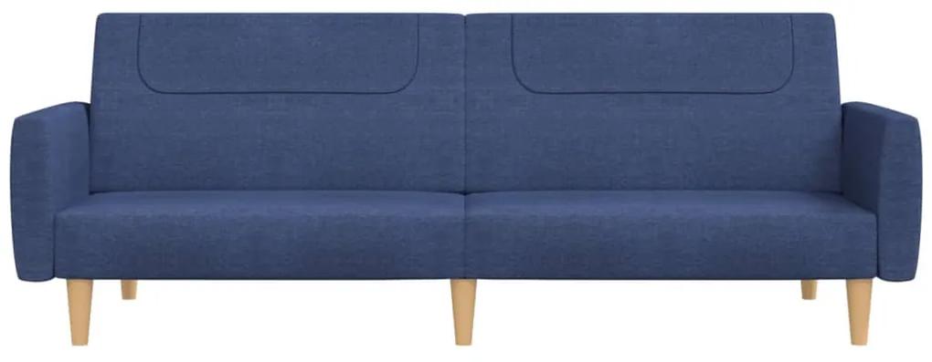Canapea pat cu 2 locuri, cu taburet, albastru, textil Albastru, Cu suport de picioare