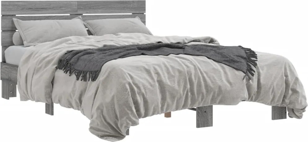 vidaXL Cadru de pat, gri sonoma, 120x200 cm, lemn prelucrat și metal