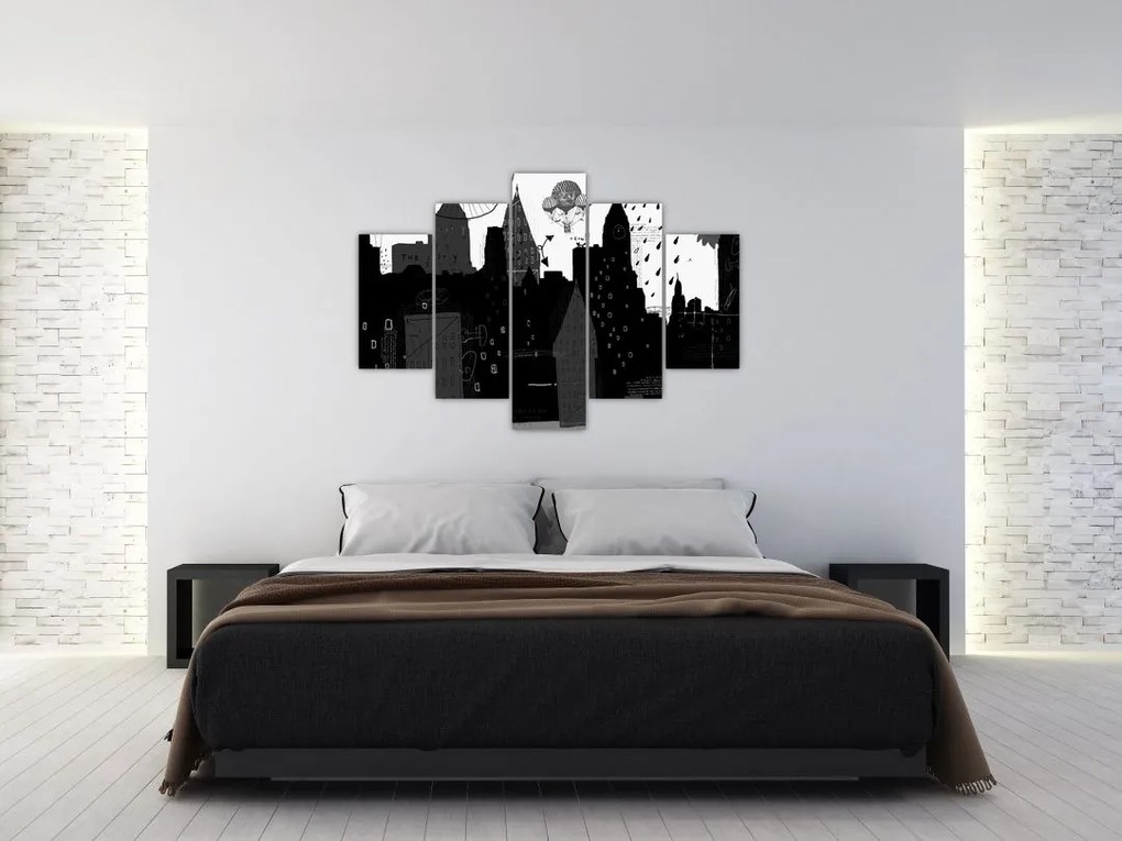 Tablou - Oraș cu inscripții și modele (150x105 cm)