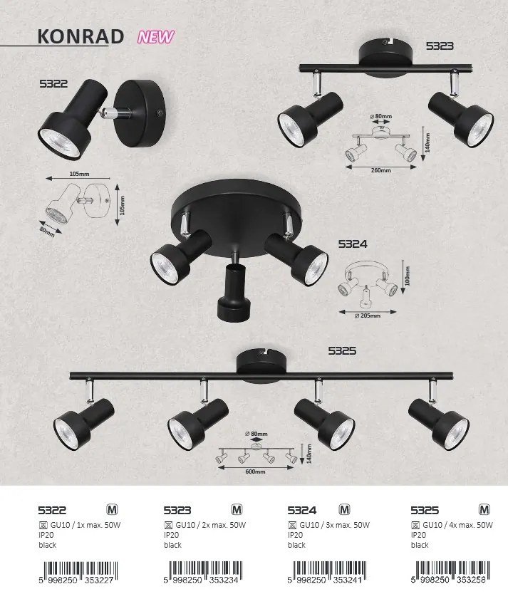 Aplica de perete design industrial metalica KONRAD negru 5322 RX