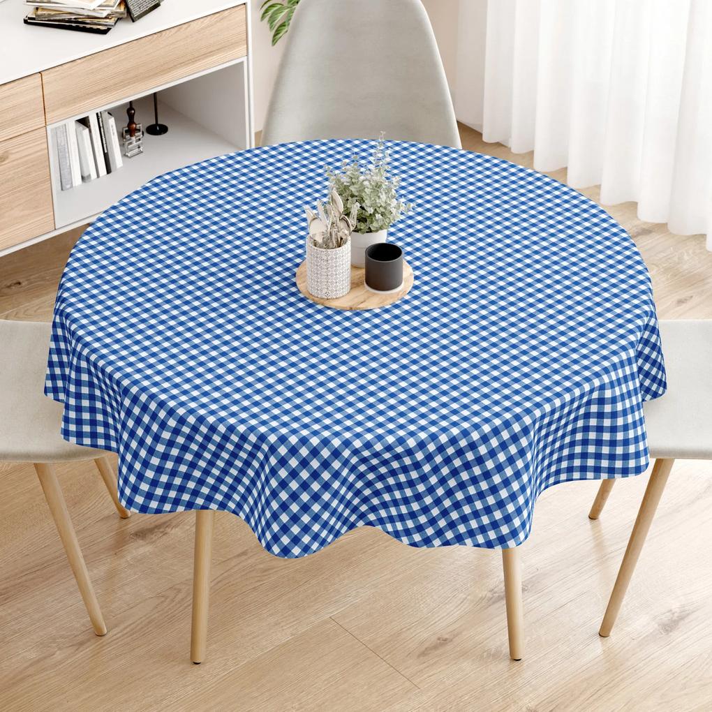 Goldea față de masă decorativă menorca - carouri mari albastru-alb - rotundă Ø 140 cm