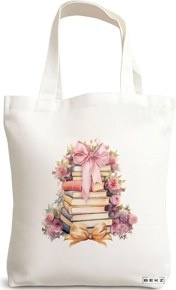 Sacosa de Panza pentru Cumparaturi, Geanta Tote, model Books 43 38 x 34.5 cm, Alba, BEKZ®