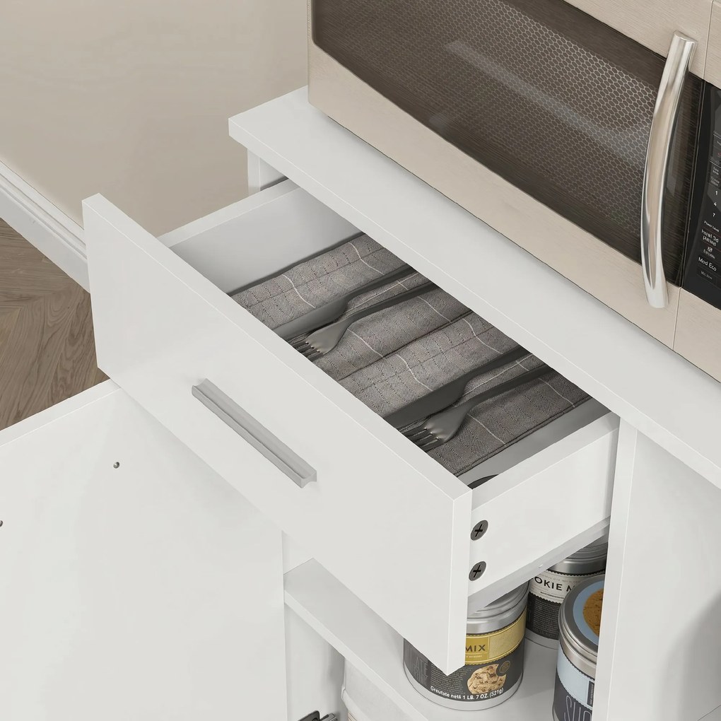 HOMCOM Dulap Înalt pentru Bucătărie cu Sertar, 4 Dulapuri și 3 Spații Deschise, 80x35x180 cm, Alb | Aosom Romania