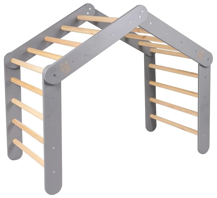 Triunghi Pikler de cățărat gri din lemn de pin 61x112x94 cm Montessori – Meowbaby