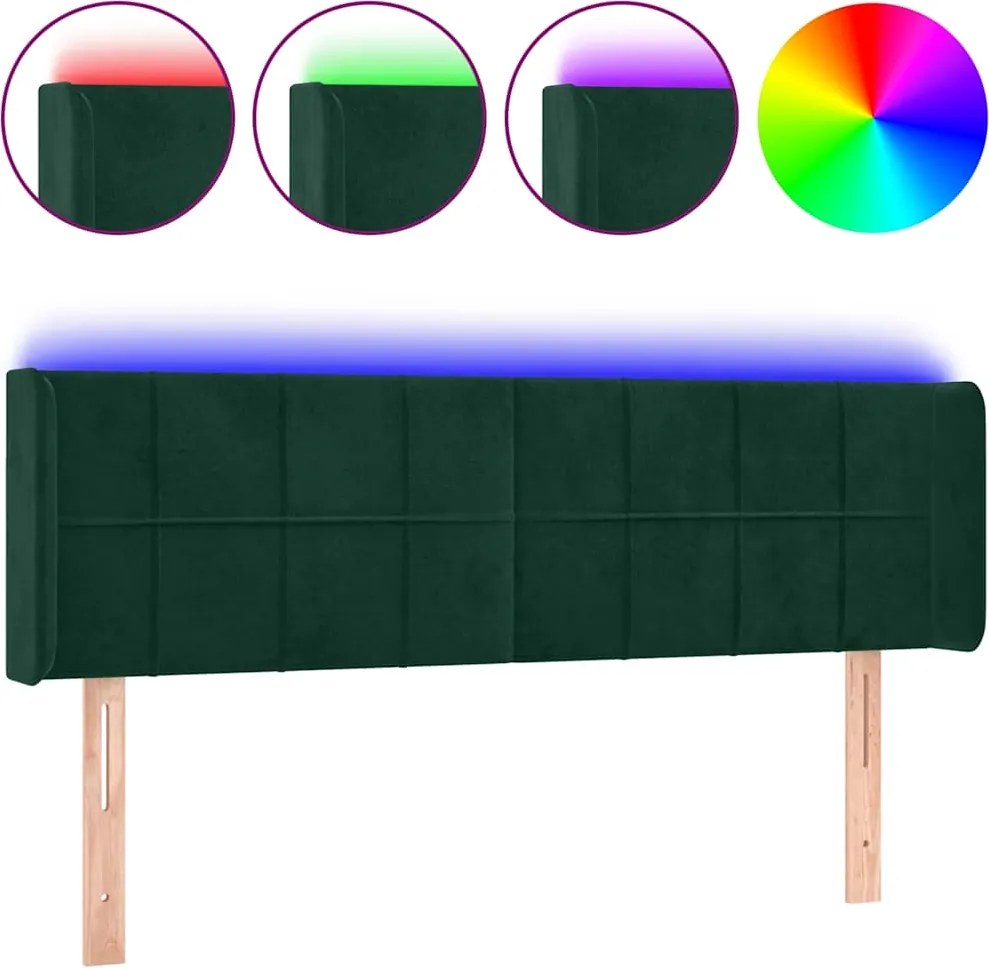 vidaXL Tăblie de pat cu LED, verde închis, 147x16x78/88 cm, catifea
