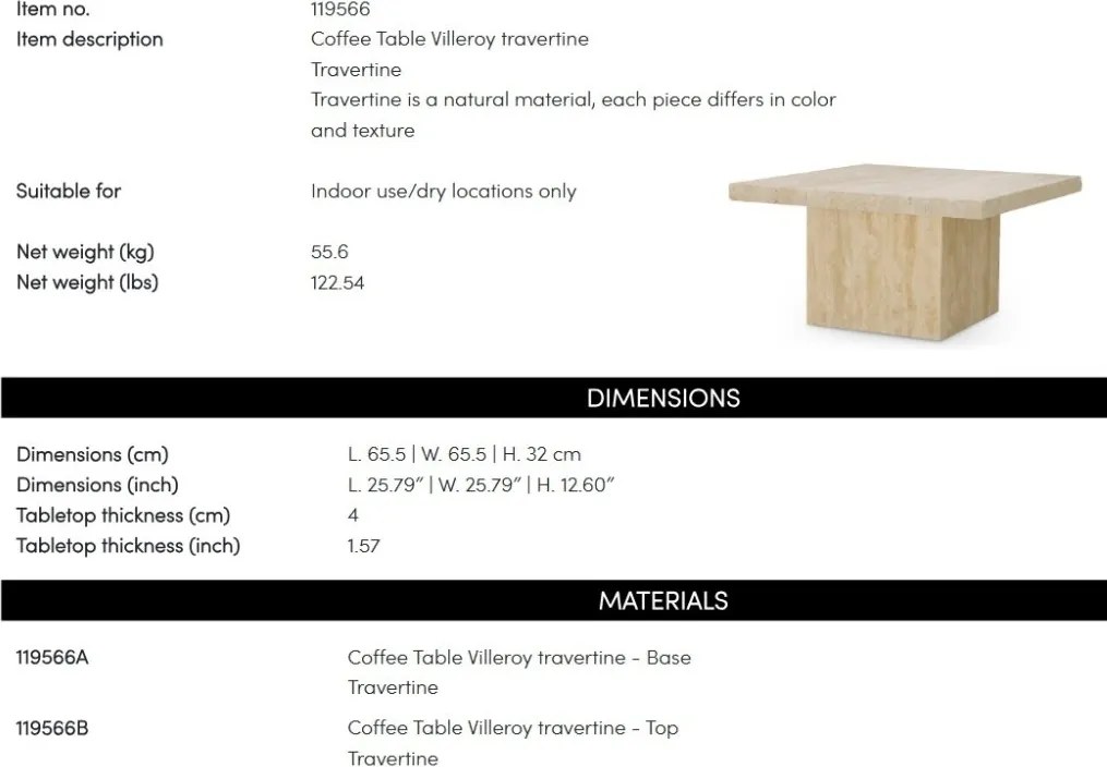 Masuta de cafea LUX din travertin Villeroy