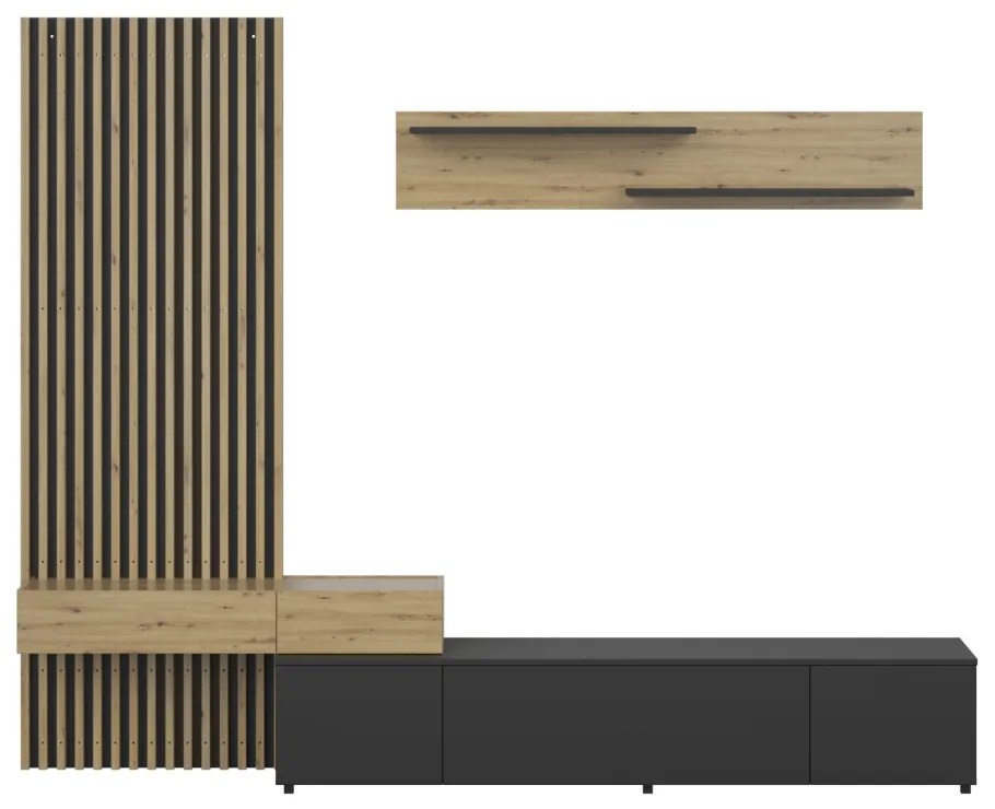 Ansamblu living, negru/stejar Artisan, REBEKA PLUS