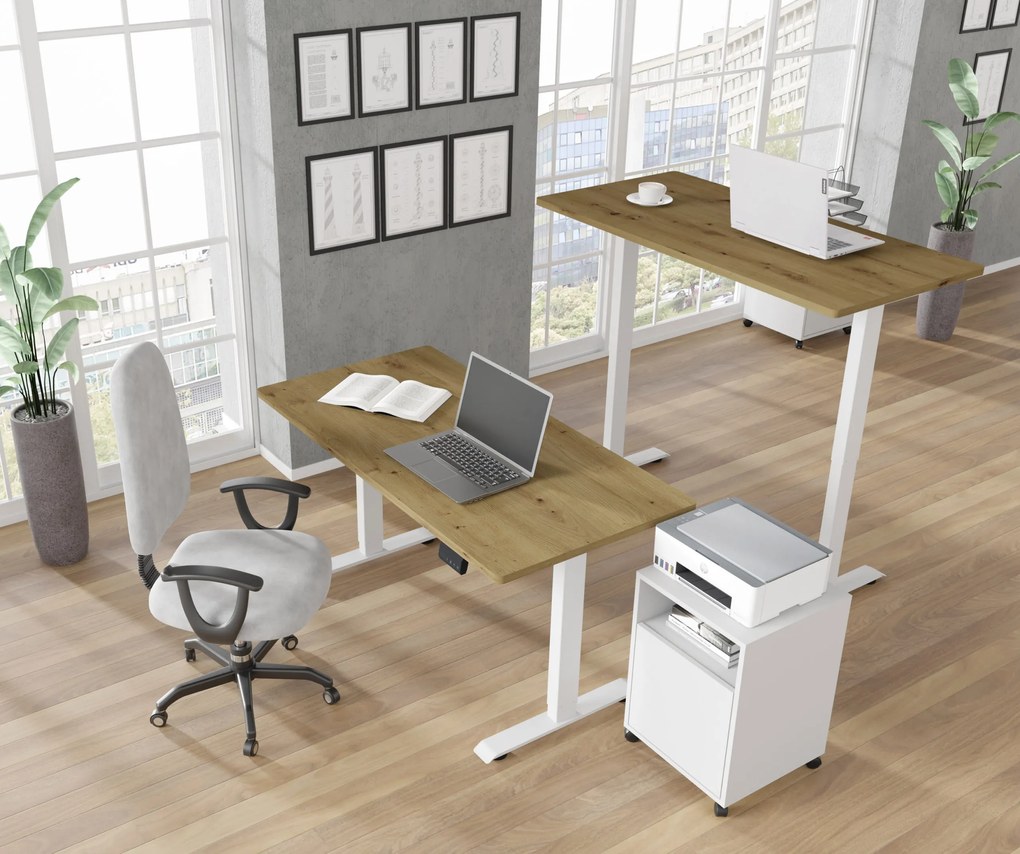 Masă PC electrică Motiva 140 (alb + Stejar artisan). Promo -7%. 1124894