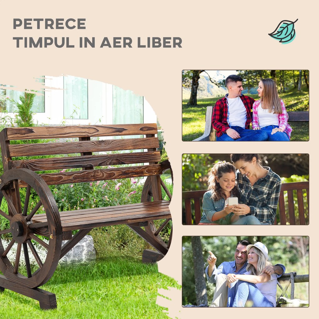 Outsunny Banca Country Fonta 127×60×85 cm – 2‑locuri cu Cotiere Rotative Neagra | Aosom Romania