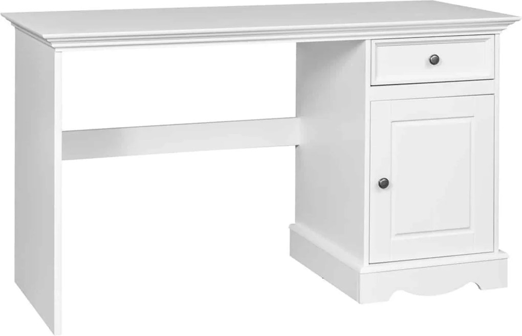Birou lemn masiv alb Linea, 130 × 53 × 77 cm