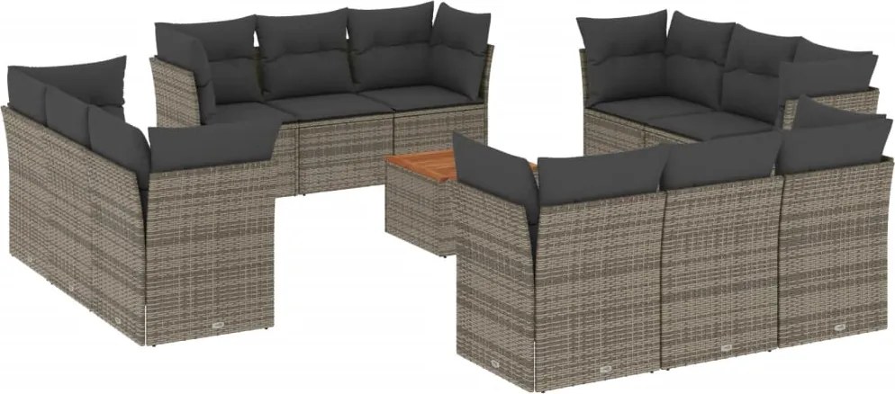 vidaXL Set mobilier de grădină cu perne, 13 piese, gri, poliratan