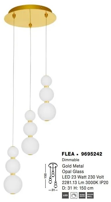 Lustra dimabila moderna cu 3 pendule LED FLEA