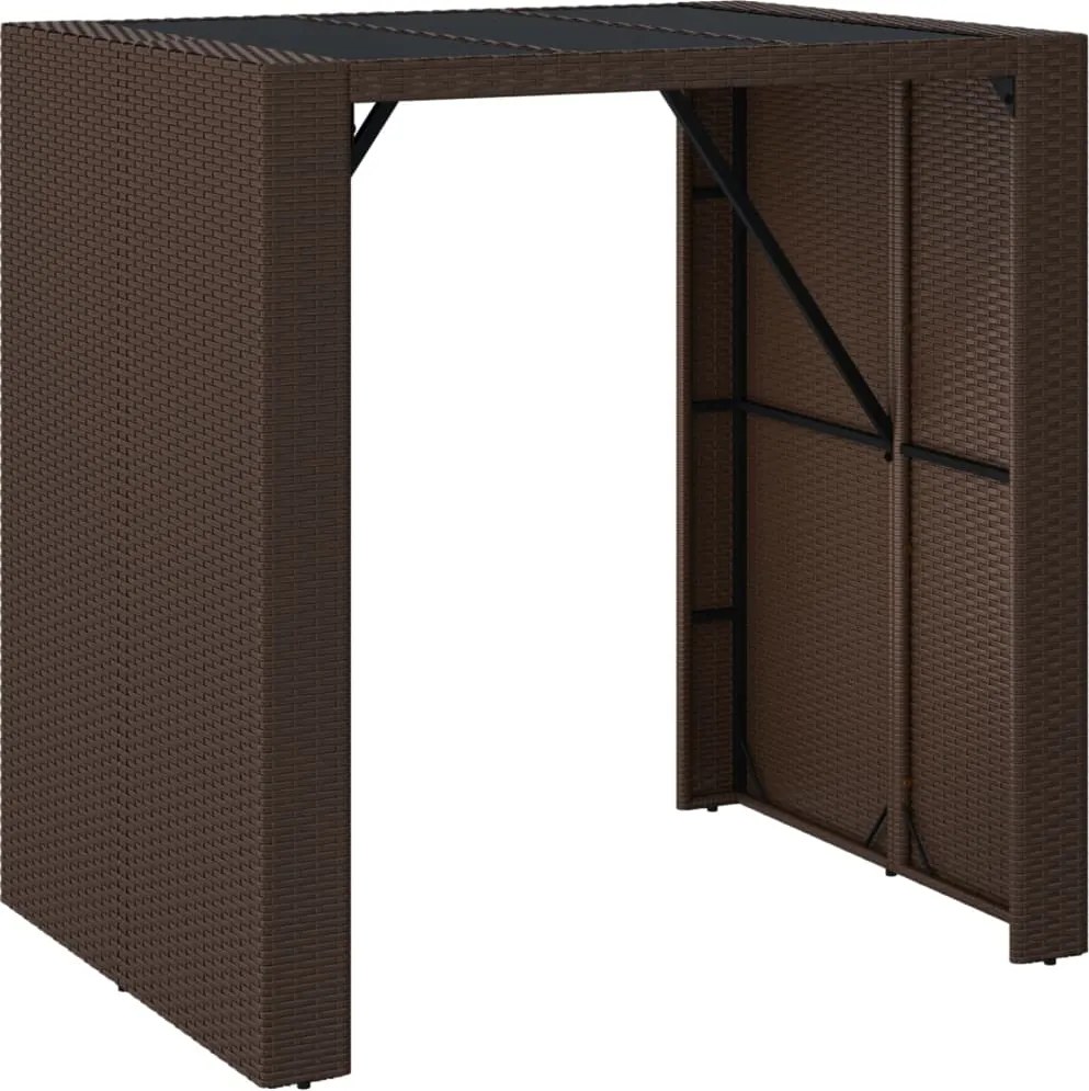 vidaXL Masă de bar cu blat din sticlă, maro, 105x80x110 cm, poliratan
