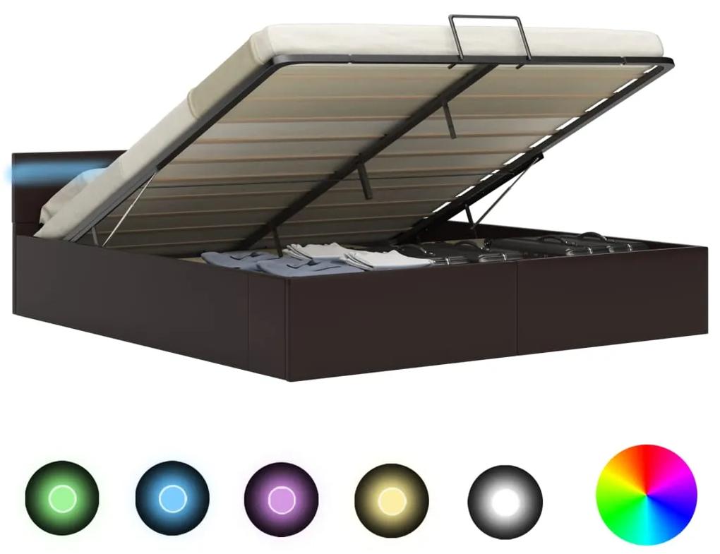 285557 vidaXL Cadru pat hidraulic cu ladă LED gri 180x200 cm piele ecologică