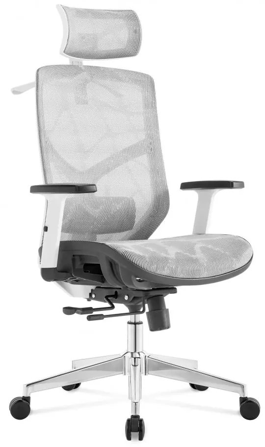 LINA-H Scaun ergonomic, sezut translatie, cadru Alb, Full Mesh, Gri