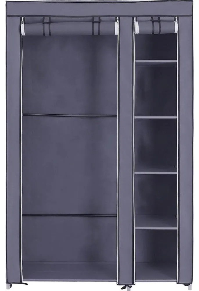 Dulap textil cu rafturi și bară pentru umerașe MATIS 110x175 cm gri