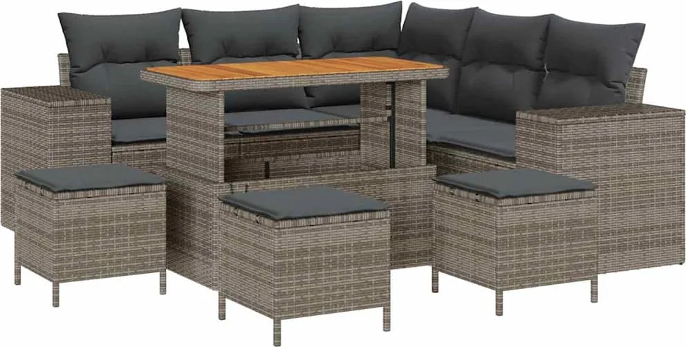 vidaXL Set de canapele pentru grădină cu pernă cu depozitare 9 pcs Gri