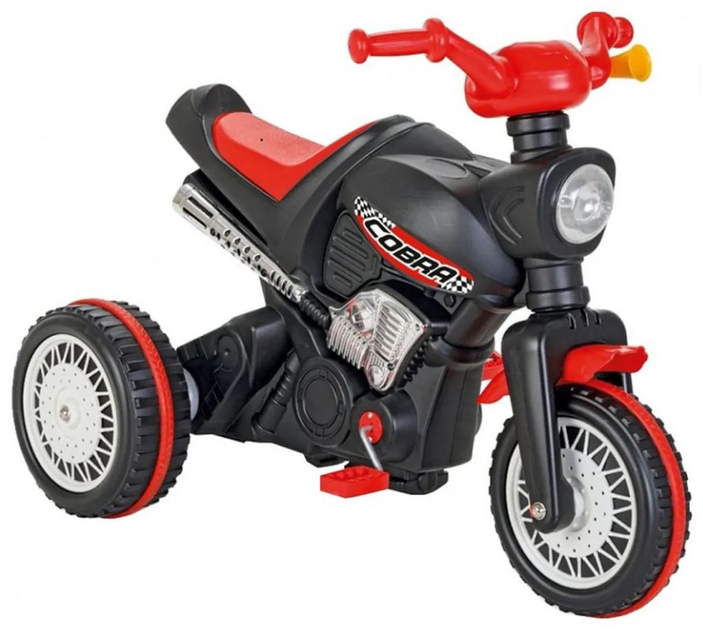 Motocicleta cu Pedale Pentru Copii NOVOKIDS™ Cobra Motor XXL , Maxim 35 Kg, Lungime 92 cm, 3-7 ani, Stabilitate mare, Negru cu Rosu