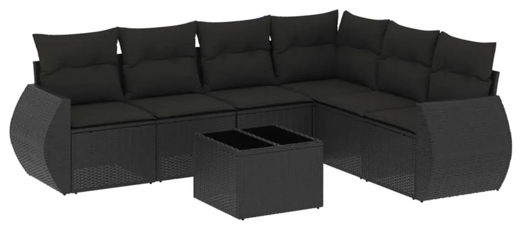 3221414 vidaXL Set canapele de grădină cu perne, 7 piese, negru, poliratan