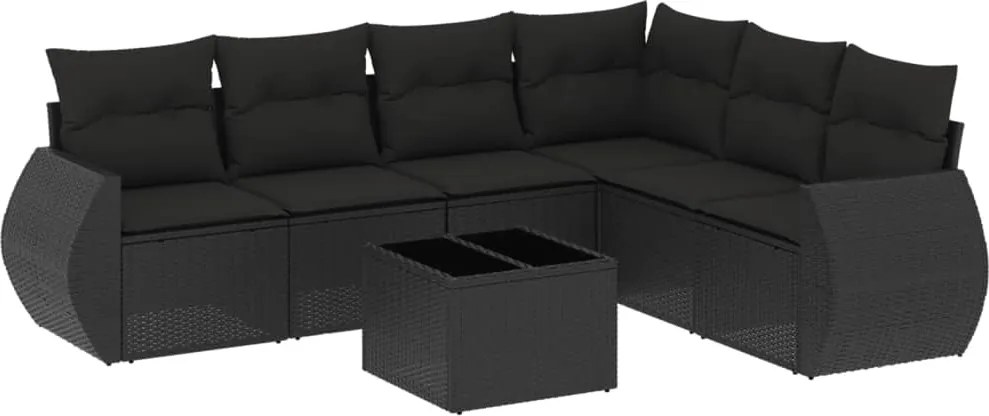 vidaXL Set canapele de grădină cu perne, 7 piese, negru, poliratan