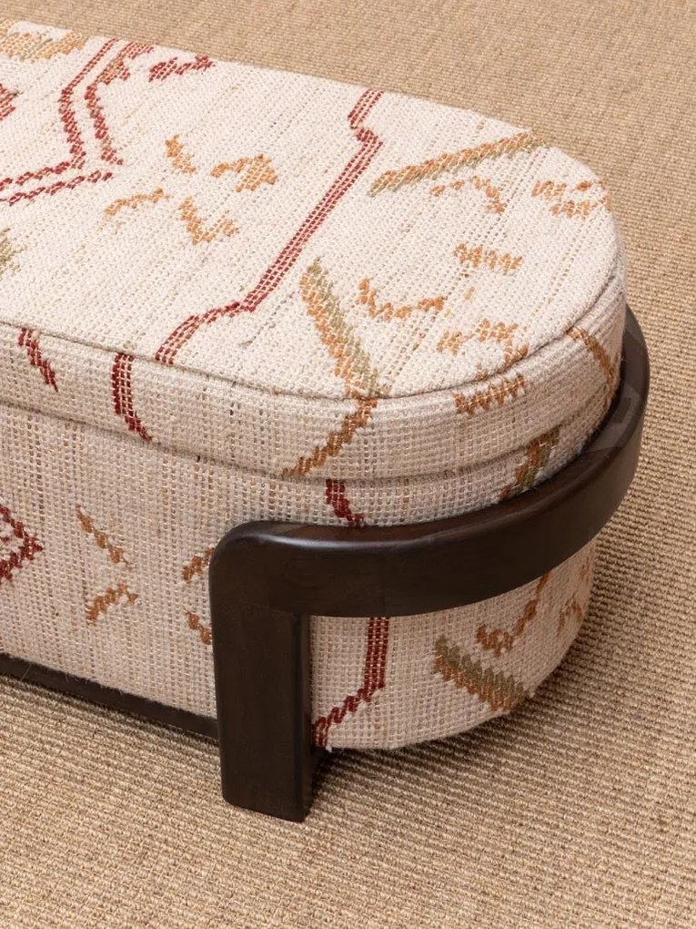 Banchetă hol cu spațiu de depozitare din kilim de lână bej și bordo și lemn de acacia maro închis, cu capac, 47,5 x 132 cm (Î x L), „Sienna”
