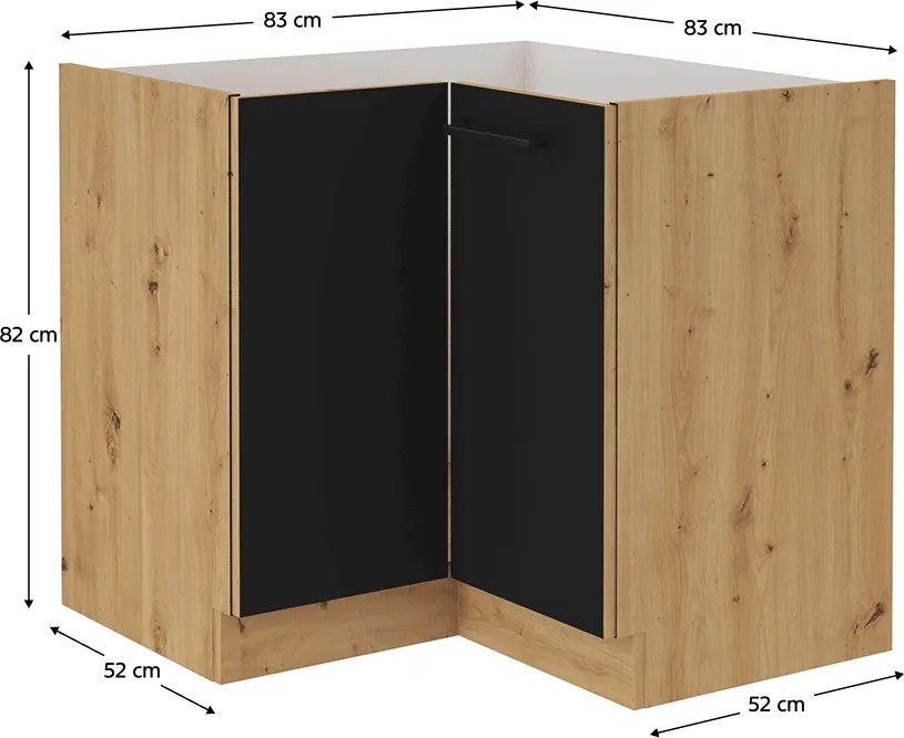 Dulap colţ inferior, negru mat / stejar artizan, MONRO 90/90 DN 1F BB