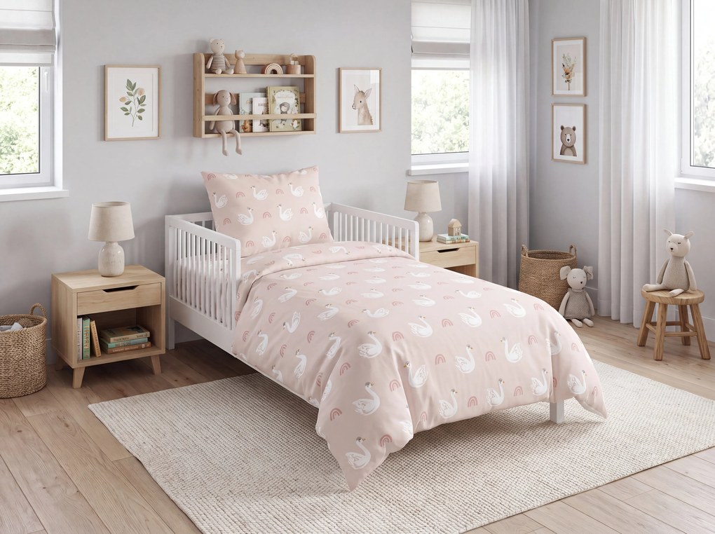 Lenjerie de pat din bumbac creponat pentru patut Renforce SWAN CLOUD roz Dimensiune lenjerie de pat: 45 x 65 cm | 90 x 140 cm