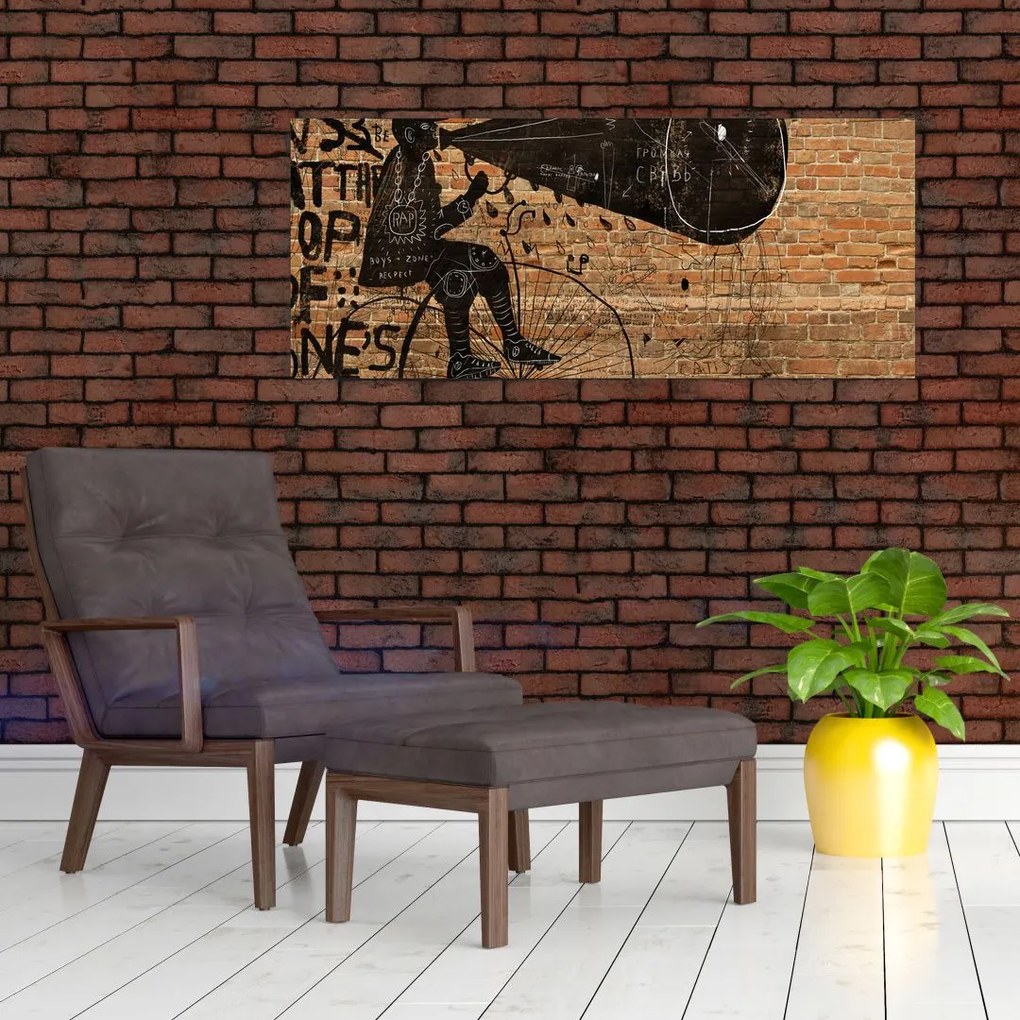 Tablou - Barbat cu biciclete stil Bansky (120x50 cm)