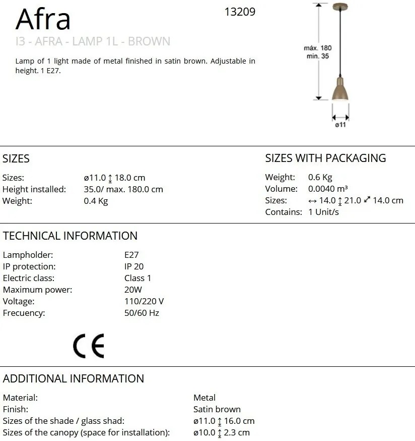 Pendul din metal maro satinat Afra