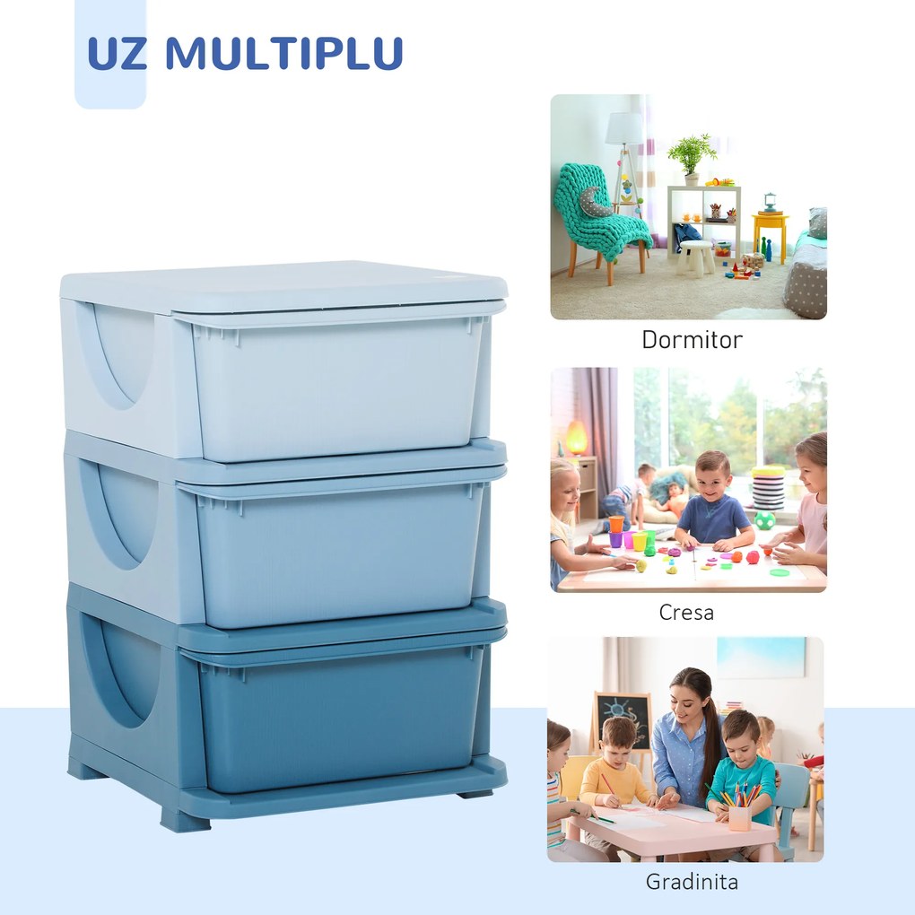 HomCom dulap cu 3 sertare din plastic, ideal pentru depozitarea jucăriilor copiilor, 37x37x56.5 cm, capacitate 10 kg/sertar | Aosom Romania