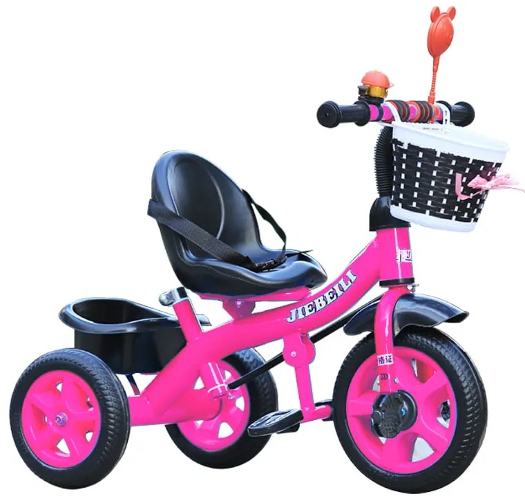 Tricicleta cu pedale pentru copii 2-5 ani, 2 cosuri depozitare, Roz