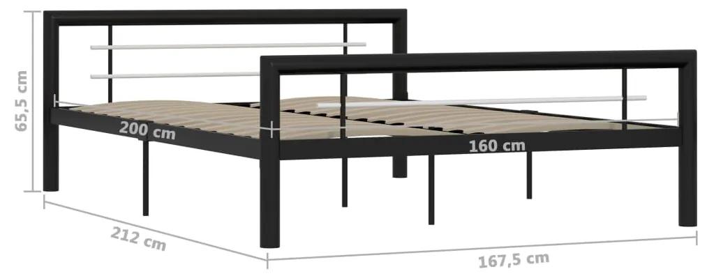 Cadru de pat, negru si alb, 160 x 200 cm, metal Alb si negru, 160 x 200 cm