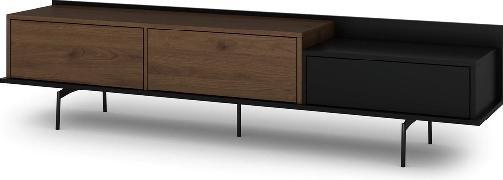 Comodă TV cu sertar Zenar 200 cm cu picioare metalice - nuc elegant / negru