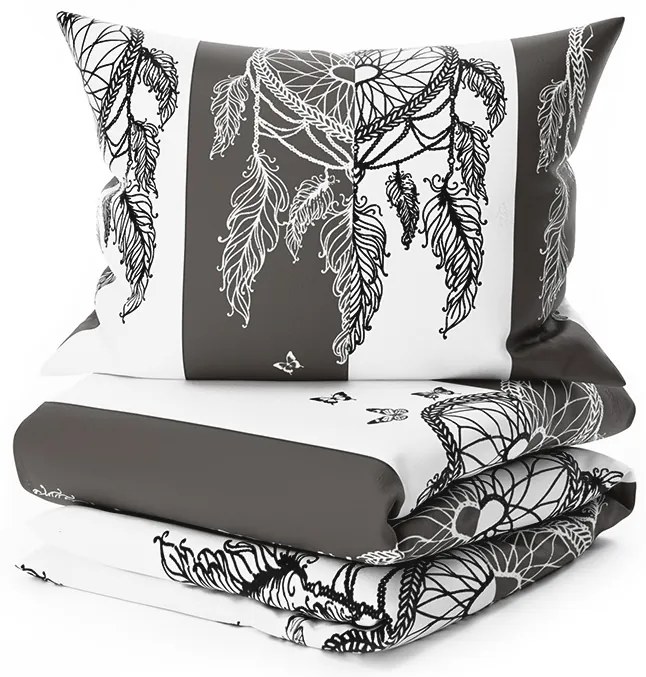 Set Lenjerie cocolino TIRSO gri-alb + Cearsaf Cocolino microplus cu elastic SOFT 90x200 cm alb, pat single