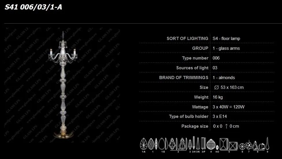 Lampadar 3 brate cristal Bohemia S41 006/03/1-A
