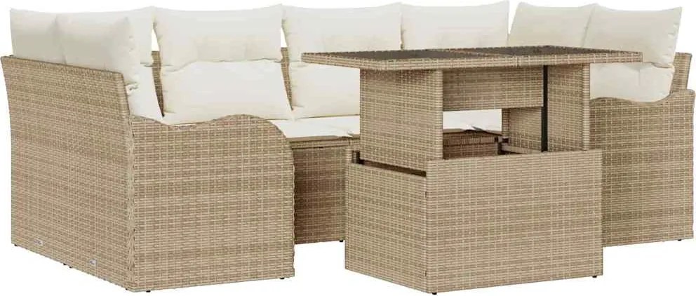 vidaXL Set de canapele pentru grădină cu pernă 7 pcs Bej Poli Rattan