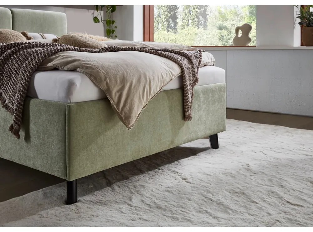Pat matrimonial verde deschis tapițat cu somieră 140x200 cm Piano – Meise Möbel