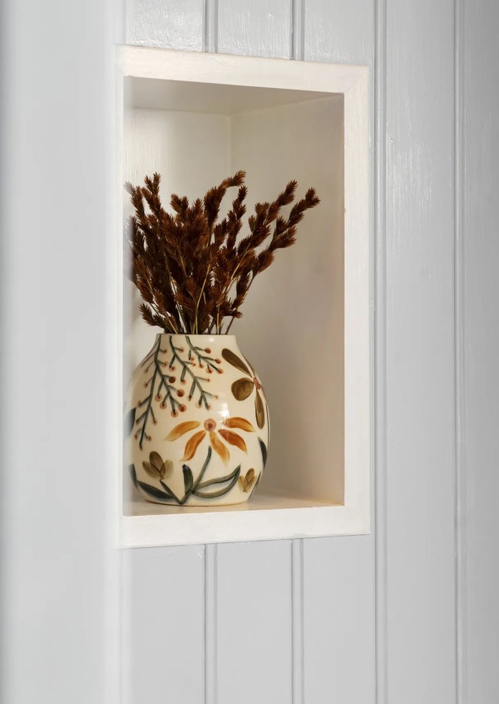 Vază din ceramică stoneware pictată manual cu motive botanice folk, D15×H15 cm, „Folk Vase"