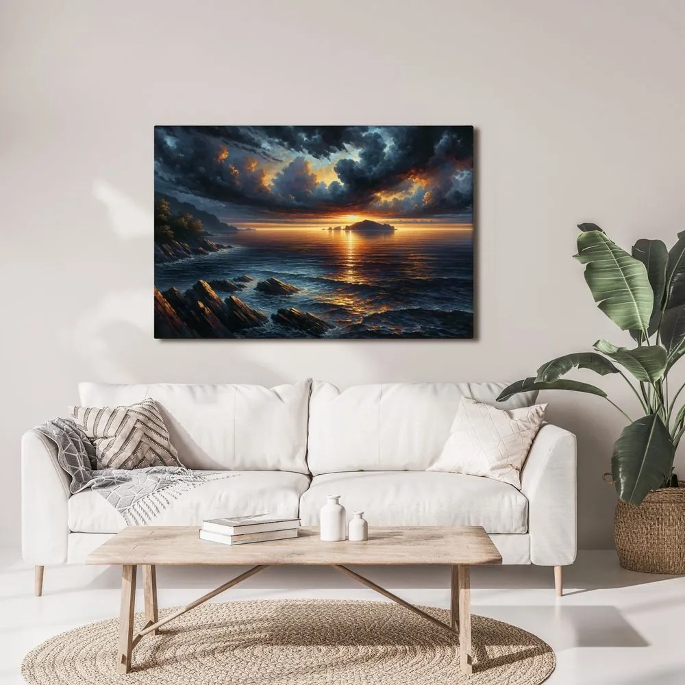 Tablou apus dramatic de soare la mare