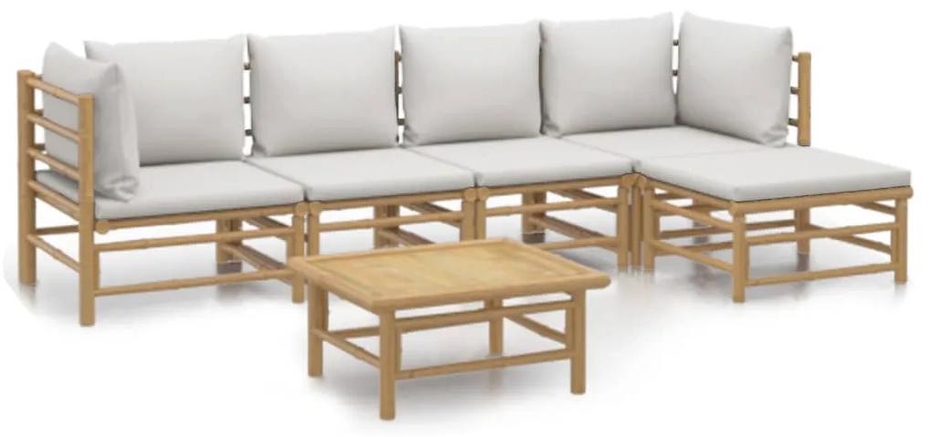 3155084 vidaXL Set mobilier de grădină cu perne gri deschis, 6 piese, bambus