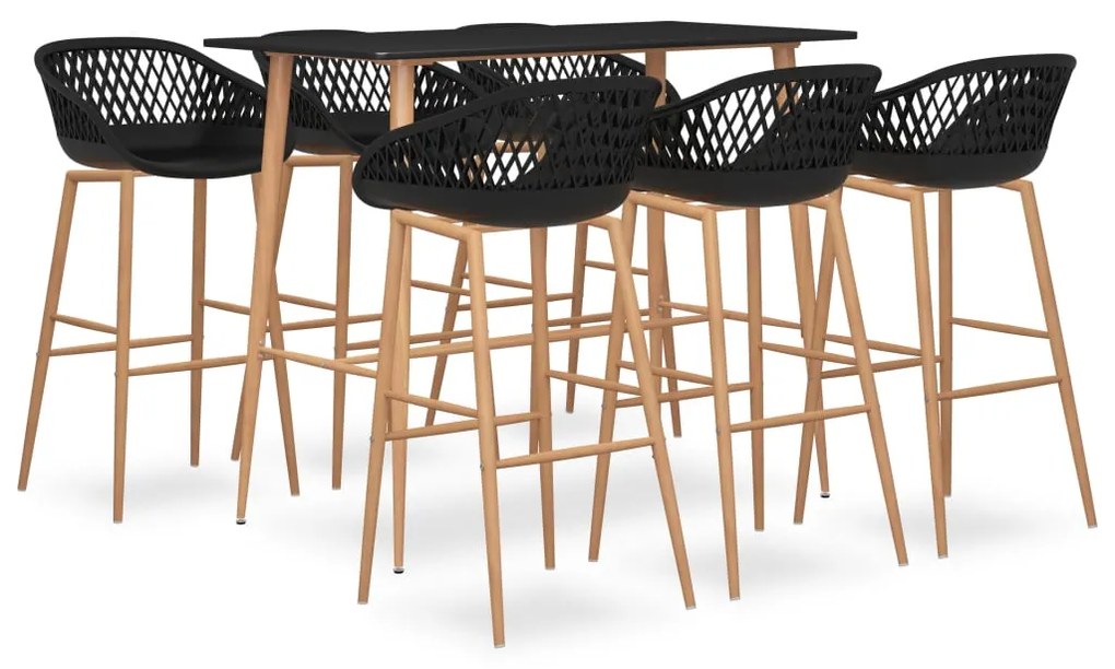 vidaXL Set mobilier de bar, 7 piese, negru