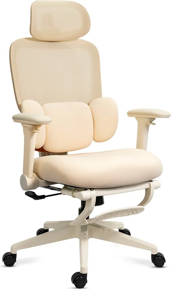 Scaun ergonomic din mesh cu tetieră reglabilă și suport lombar reglabil SYYT 9523 crem