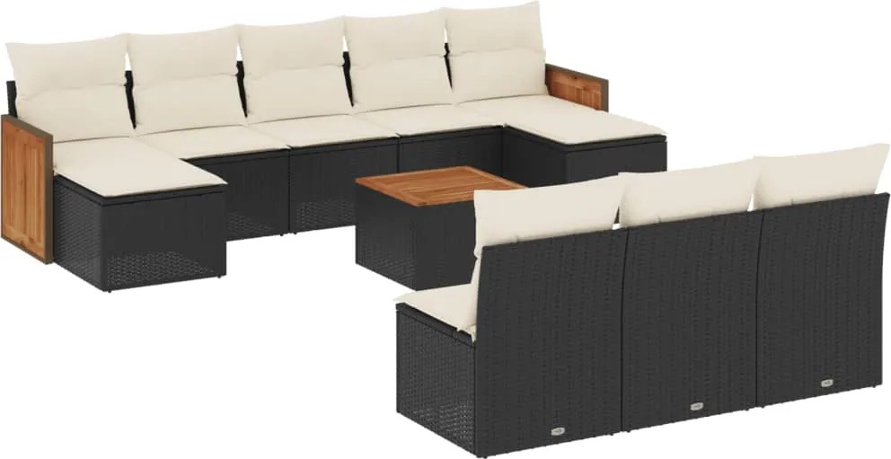 vidaXL Set canapele de grădină cu perne, 11 piese, negru, poliratan
