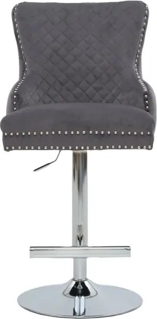 Set de 2 scaune de Bar Stil Baroc, Catifea, Gri, Metal, Argintiu, Castle