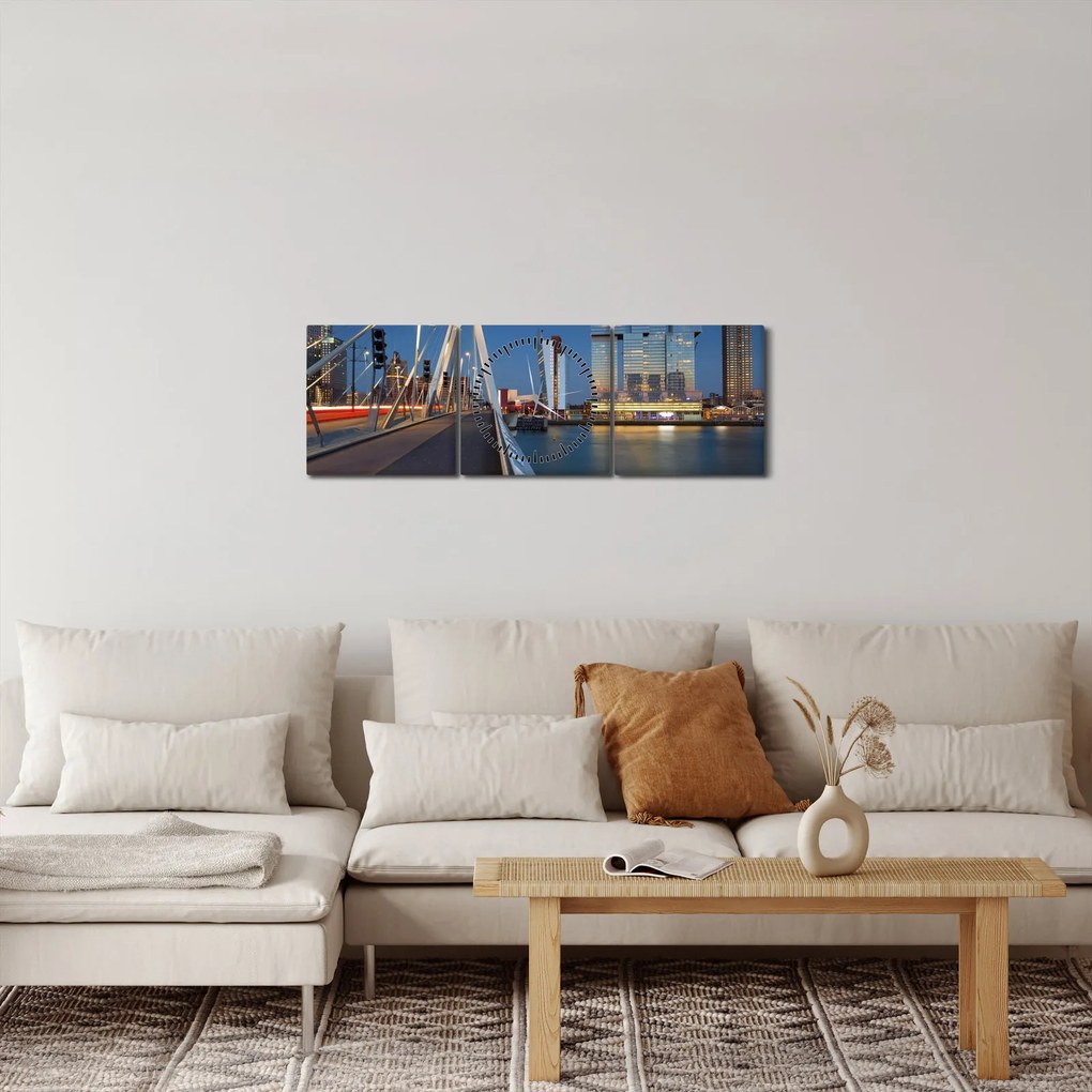 Tablou - Amurg în Rotterdam, Olanda (cu ceas) (90x30 cm)
