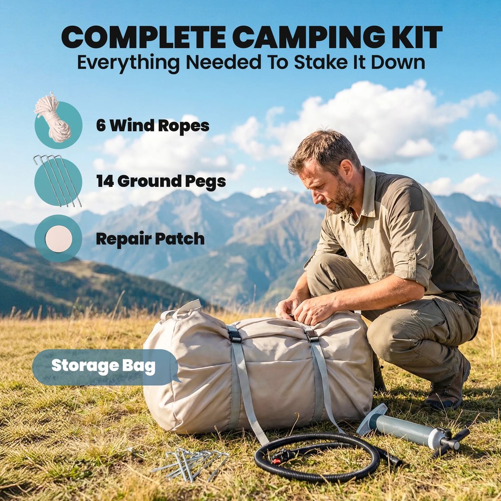 Outsunny Cort gonflabil 5–8 persoane, montare rapidă, 8000 mm impermeabil și rezistent la vânt cu pompă, racord pentru sobă, fereastră de acoperiș | Aosom Romania